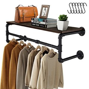 greenstell clothes rack with top shelf, 41in industrial pipe wall mounted garment rack, space-saving display hanging clothes rack, heavy duty detachable multi-purpose hanging rod for closet storage