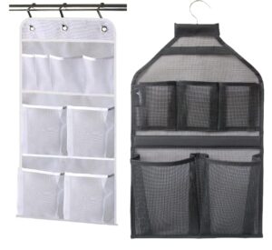 misslo hanging mesh pockets hold 340oz/1000ml shampoo shower organizer + mesh hanging shower caddy with rotatable hanger (black)