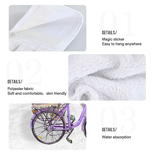 2 Pack Purple Lavender Eiffel Tower Hanging Kitchen Towels Romantic Spring Floral Bicycle Hand Towel with Loop Soft Microfiber Dish Towels Tie Towel for Bathroom Absorbent Washcloth