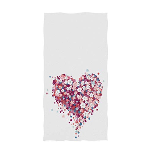 Naanle Beautiful Colors Floral Heart Valentine's Day Mother's Day Wedding Soft Highly Absorbent Large Decorative Hand Towels Multipurpose for Bathroom, Hotel, Gym and Spa (16 x 30 Inches，White)