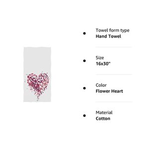 Naanle Beautiful Colors Floral Heart Valentine's Day Mother's Day Wedding Soft Highly Absorbent Large Decorative Hand Towels Multipurpose for Bathroom, Hotel, Gym and Spa (16 x 30 Inches，White)