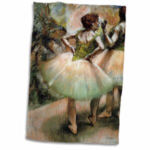 3d rose image of degas ballerinas wait their turn in peach green hand towel, 15" x 22"