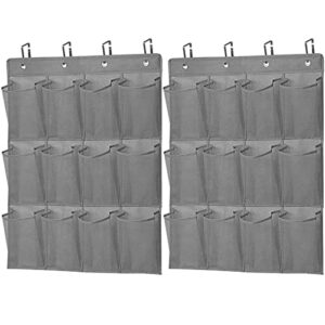 merb home 2 pack shoe storage organizer with innovative hook - hang 2 racks on 1 door or on different doors - hanging door rack- 12 pockets - foldable hanging storage organizer (3 rows of pockets)