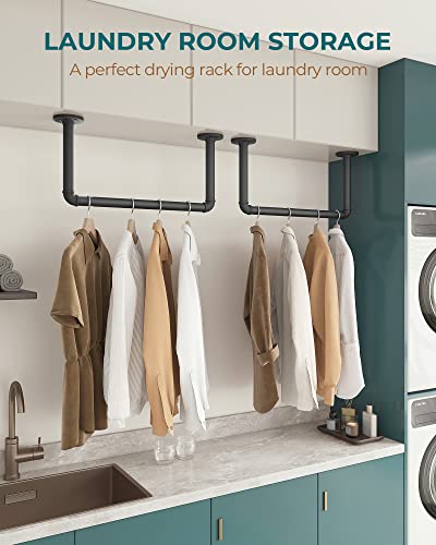 OROPY Industrial Pipe Clothes Rack 21.6” Set of 2, Heavy Duty Wall Mounted Black Iron Garment Bar, Multi-Purpose Clothing Hanging Rod for Laundry Room and Closet Storage