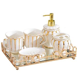 tfiiexfl ceramic wash set-bathroom accessories set - toothbrush holder, soap dish, soap/lotion dispenser, tumbler