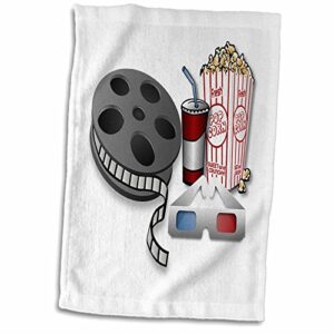 3d rose image of old 3d glasses movie film and popcorn hand towel, 15" x 22", multicolor