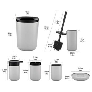 GERUIKE Bathroom Accessories Set 6 Piece Plastic Includes Soap Dispenser,Trash Can,Soap Dish,Toilet Brush Holder,Toothbrush Holder,Toothbrush Cup for Bathroom,Gray