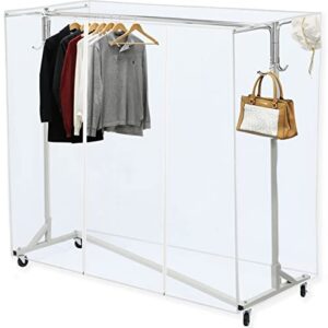 Simple Houseware Industrial Grade Z-Base Garment Rack, 400lb Load with 62" Extra Long bar w/Clear Cover and Tube Bracket