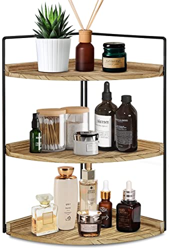 3-Tier Bathroom Corner Shelf Organizer, Bathroom Vanity Tray Organizer, Countertop Kitchen Spice Rack Makeup Organizer Standing Shelf, Corner Storage Shelf for Living Room, Home, Office, Small Space