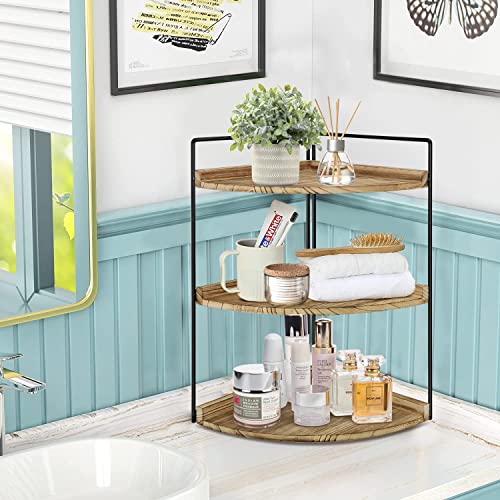 3-Tier Bathroom Corner Shelf Organizer, Bathroom Vanity Tray Organizer, Countertop Kitchen Spice Rack Makeup Organizer Standing Shelf, Corner Storage Shelf for Living Room, Home, Office, Small Space