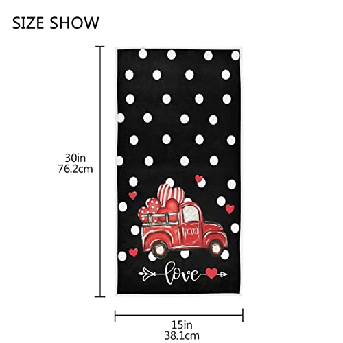 Happy Valentine's Day Love Pickup Truck Car Hand Bath Towel Pink Heart Valentines Day Kitchen Bathroom Faucet Towel Black Fingertip Towel Set Highly Absorbent SPA Gym Guest Shower towels 16x30 Inch