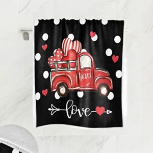 Happy Valentine's Day Love Pickup Truck Car Hand Bath Towel Pink Heart Valentines Day Kitchen Bathroom Faucet Towel Black Fingertip Towel Set Highly Absorbent SPA Gym Guest Shower towels 16x30 Inch