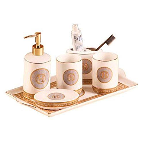 TFIIEXFL Design Ceramic Bathroom Accessory Set Bath Accessories Bath Set Lotion Bottles,Toothbrush Holder,Tooth Mug,Soap Dish