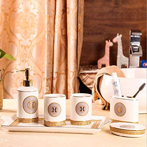 TFIIEXFL Design Ceramic Bathroom Accessory Set Bath Accessories Bath Set Lotion Bottles,Toothbrush Holder,Tooth Mug,Soap Dish