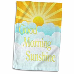 3D Rose Image of Good Morning Sunshine Cartoon Sun and Clouds Hand Towel, 15" x 22"