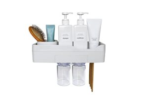 shower shelf wall mounted, no drilling, adhesive bathroom shower caddy, bathroom storage organizer, toothbrush holders/white