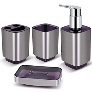 Boperzi Bathroom Accessories Set 4 Pieces, Toothbrush Holder and Restroom Soap Dispenser Set Toothbrush Cup Soap Dish, Bath Ensemble Sets Anti-Rust for Bathroom Vanity Countertop