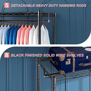 Raybee Clothes Rack, Heavy Duty Clothing Racks for Hanging Clothes 830 LBS Metal Clothes Racks for Hanging Clothes Wire Garment Rack Free Standing Closet Portable & Sturdy 74.8”Wx17.7”Dx76.8”H Black