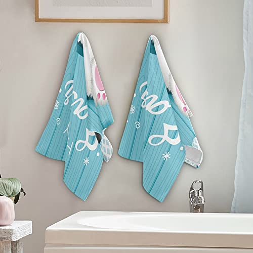 Cute Easter Bunny Bottom Bath Hand Towels Blue Wooden Board Guest Fingertip Towel 2 Pack for Bathroom 14x28 in, Soft Multipurpose Decorative Kitchen Dish Towels Set Washcloth for Beach Spa Gym Sport