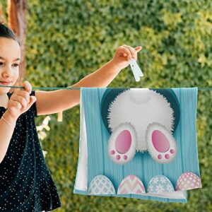 Cute Easter Bunny Bottom Bath Hand Towels Blue Wooden Board Guest Fingertip Towel 2 Pack for Bathroom 14x28 in, Soft Multipurpose Decorative Kitchen Dish Towels Set Washcloth for Beach Spa Gym Sport