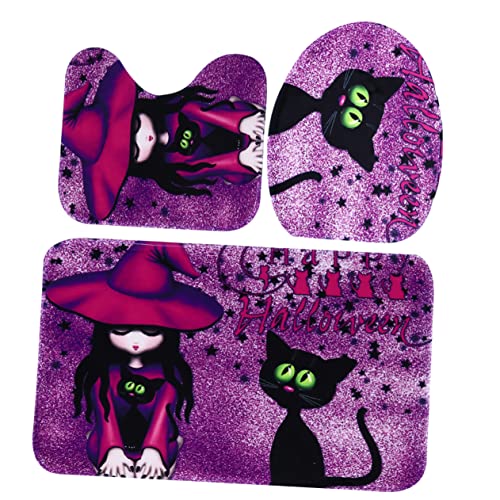 Zerodeko 3pcs Toilet Seat Three Piece Set Toilet Floor Mat Shower Curtain Set Toilet Cover Seat Toilet Floor Mat Set Toliet Cover Toilet Seat Cover Purple Halloween Polyester (Polyester