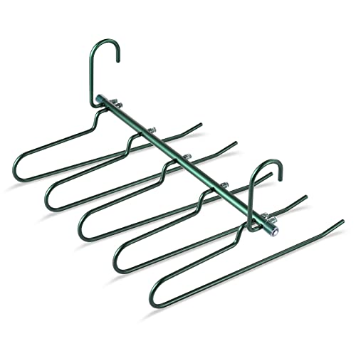 Pants Hangers,CKSD Aluminum Alloy 5 Layers Multi Functional Jeans Hanger More Space Saving Non Transform Non Fracture for Closet Clothes Hanger Organizer (Deep Green, 2 Pack)