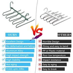 Pants Hangers,CKSD Aluminum Alloy 5 Layers Multi Functional Jeans Hanger More Space Saving Non Transform Non Fracture for Closet Clothes Hanger Organizer (Deep Green, 2 Pack)