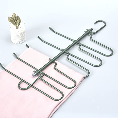 Pants Hangers,CKSD Aluminum Alloy 5 Layers Multi Functional Jeans Hanger More Space Saving Non Transform Non Fracture for Closet Clothes Hanger Organizer (Deep Green, 2 Pack)