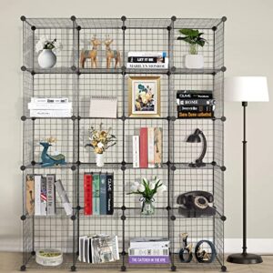 Karl home 20 Cubes Wire Cube Storage Organizer, Modular Closet Cabinet Stackable Cube Shelving Shelves Unit, Plastic Portable Bookshelf Bookcase for Office Bedroom Bathroom Living Room 14"x14" Black