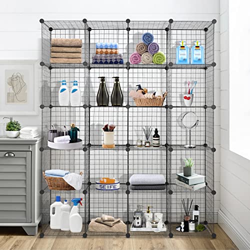 Karl home 20 Cubes Wire Cube Storage Organizer, Modular Closet Cabinet Stackable Cube Shelving Shelves Unit, Plastic Portable Bookshelf Bookcase for Office Bedroom Bathroom Living Room 14"x14" Black