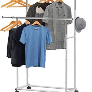 Simple Houseware Standard Double Rod Garment Rack, Silver