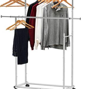 Simple Houseware Standard Double Rod Garment Rack, Silver