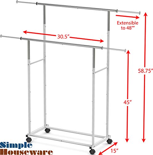 Simple Houseware Standard Double Rod Garment Rack, Silver