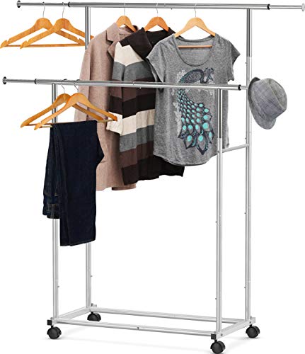 Simple Houseware Standard Double Rod Garment Rack, Silver