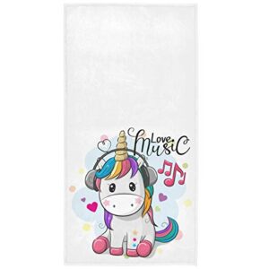 pfrewn cute baby rainbow unicorn hand towels 16x30 in unicorns music note hearts bathroom towel soft absorbent small bath towel kitchen dish guest towel home bathroom decorations