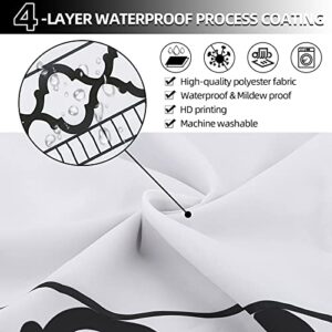 4PCS Bathroom Sets with Shower Curtain Rugs, Black Boho Bathroom Shower Curtain Sets with 12 Hooks, Decorative Spa Hotel Heavy Weighted Waterproof Bath Curtains, Water Absorbent Bath Rugs(71" x 71")