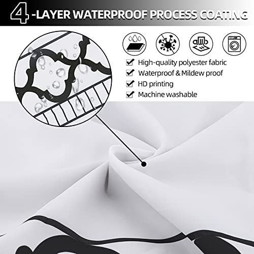 4PCS Bathroom Sets with Shower Curtain Rugs, Black Boho Bathroom Shower Curtain Sets with 12 Hooks, Decorative Spa Hotel Heavy Weighted Waterproof Bath Curtains, Water Absorbent Bath Rugs(71" x 71")