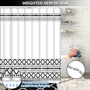 4PCS Bathroom Sets with Shower Curtain Rugs, Black Boho Bathroom Shower Curtain Sets with 12 Hooks, Decorative Spa Hotel Heavy Weighted Waterproof Bath Curtains, Water Absorbent Bath Rugs(71" x 71")