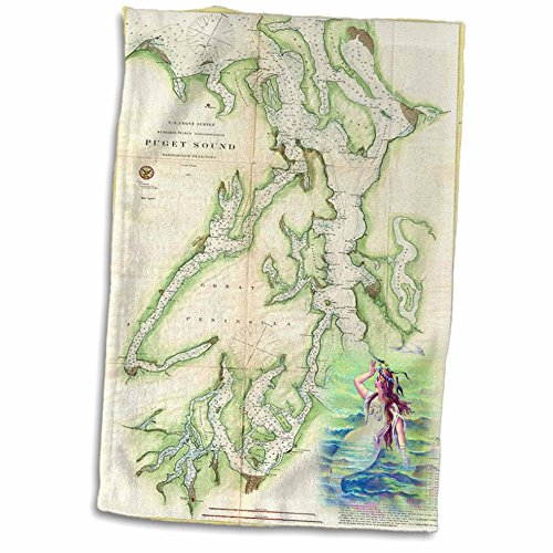 3D Rose Print of Vintage Nautical Puget Sound Map TWL_214252_1 Towel, 15" x 22"