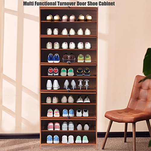 DYRABREST 10-Tier Shoe Organizer Cabinet with Cover Wood Shoe Cabinet Shoe Rack Tiered Storage with Sophisticated Handle and Extra Storage Platform for Home (10-Tier 70cm)