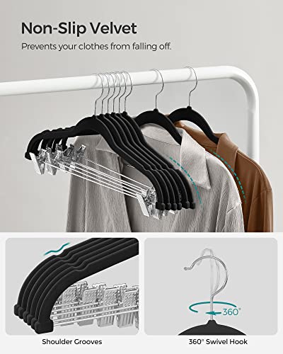 SONGMICS Set of 50 Coat Hangers and 30 Pants Hangers Bundle, Non-Slip Adjustable Metal Clips, Quality Plastic Hangers, Space-Saving, Durable, Pants, Light and Dark Gray, Black UCRP41G-50 and UCRF12B30