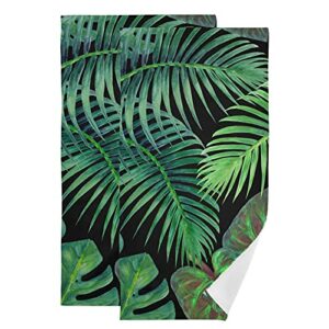 susiyo bright green tropical leaves hand towels set of 2 luxury print decorative bathroom towels super soft highly absorbent multipurpose towels for yoga gym spa hotel bathroom kitchen 28x14 inch