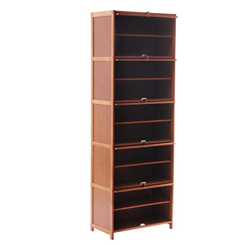 DYRABREST 10 Tier Bamboo Freestanding Shoes Rack, Tall Nan Bamboo Laminate Shoe Storage Cabinet with Doors Fashion Heels Sneakers Shelf Rack for Entryway Office Living Room