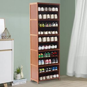 DYRABREST 10 Tier Bamboo Freestanding Shoes Rack, Tall Nan Bamboo Laminate Shoe Storage Cabinet with Doors Fashion Heels Sneakers Shelf Rack for Entryway Office Living Room