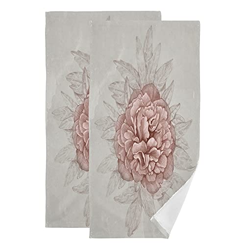 ALAZA Hand Towels 2 Packs, Vintage Peony Flower Kitchen Dish Bathroom Towels Kitchen Face Wash Cloths, 28 x 14 inch