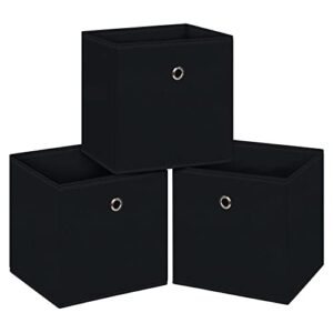 nieenjoy black foldable storage cubes bins ,11 inch cloth storage cube fabric storage box cubes organizer baskets with dual handles for home organizer set of 3 (black)