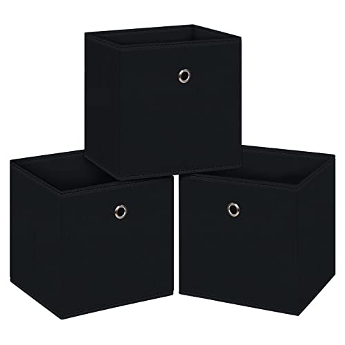 NieEnjoy Black Foldable Storage Cubes Bins ,11 Inch Cloth Storage Cube Fabric Storage Box Cubes Organizer Baskets with Dual Handles for Home Organizer Set of 3 (Black)