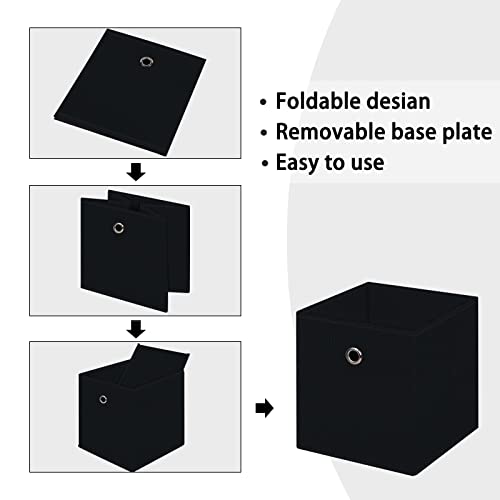 NieEnjoy Black Foldable Storage Cubes Bins ,11 Inch Cloth Storage Cube Fabric Storage Box Cubes Organizer Baskets with Dual Handles for Home Organizer Set of 3 (Black)