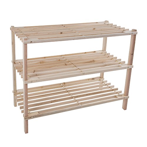 Wood Shoe Rack, Storage Bench – Closet, Bathroom, Kitchen, Entry Organizer, 3-Tier Space Saver Shoe Rack by Lavish Home,Light Woodgrain