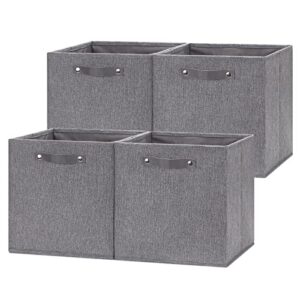 bidtakay cube storage baskets large storage bins 4 pack cube storage organizer 13x13 inches stackable cube bins with handle grey fabric box for closet organizers storage shelves home office nursery